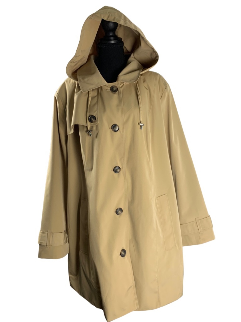 London Fog Hooded Trench Coat Khaki Women's XXL Minimalist Neutral
